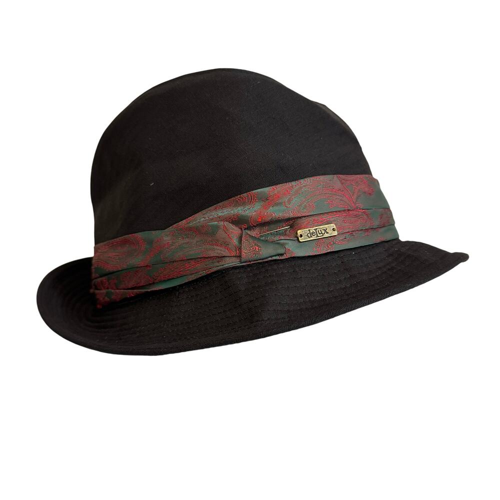 De Lux Fedora Hat Womens M/L Black Cotton Formal Retro Fashion Outdoor Mobwife